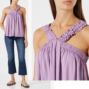 United colours of Benetton lilac purple ruffle frill flowy halter top blouse M